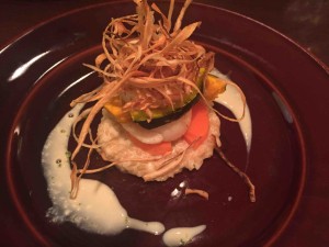 メイン「天然海老と帆立のソテー、柚子ソースリゾット」